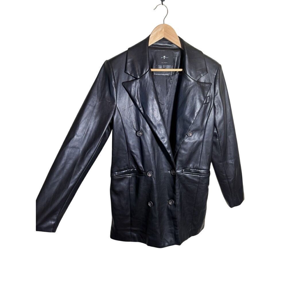 7 For All Mankind Women’s Black Double Breasted Faux Leather Coat Jacket Size M - Picture 2 of 8
